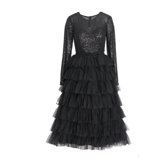 Mac Duggal Plus Size Sequin Layered Ruffle Tulle A-Line Midi Cocktail Dress 16 - Picture 3 of 7